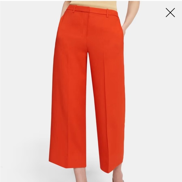 Theory Pants - Theory Women’s Wide Leg Cropped Pant in Eco Rosina Crepe Sz 00 Trousers Orange